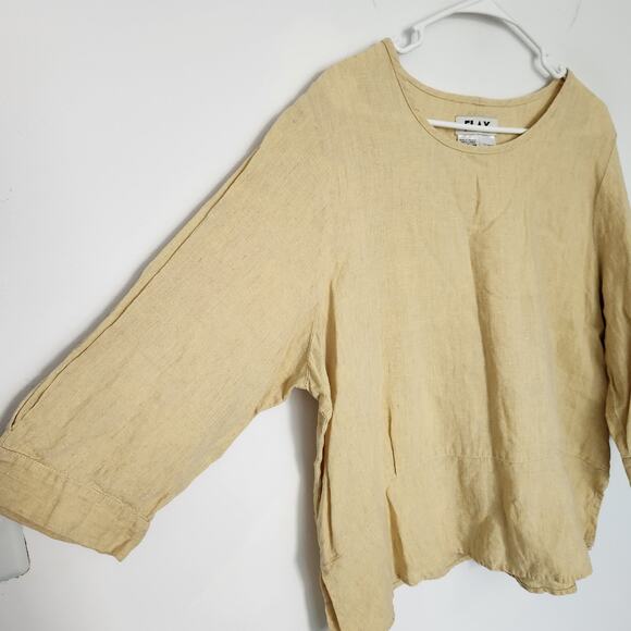 FLAX Linen Oversized Top M Yellow Beach Minimalist Cottage Coastal Grandma - Picture 4 of 6